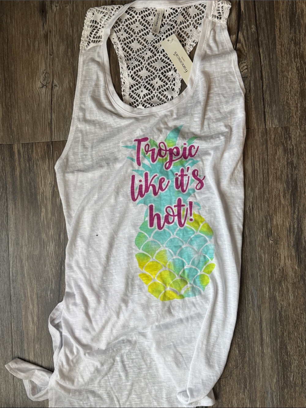 Women’s White coverup or racerbank Tank Top - 'Tropic Like It's Hot' Graphic